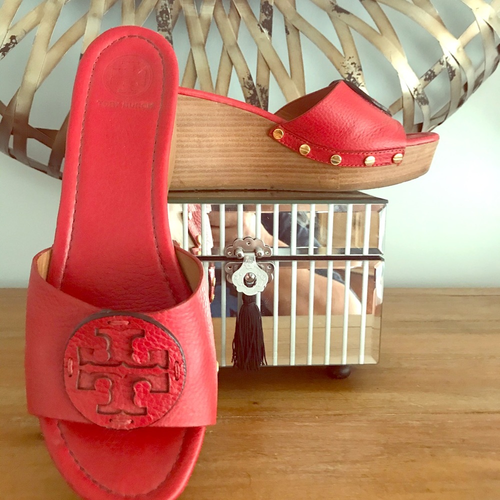 Tory Burch red glam wedge sandals